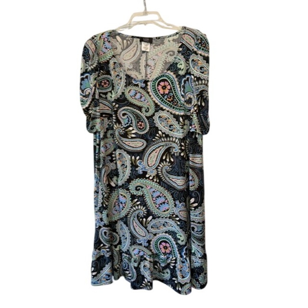 MSK Women Paisley V Neck Midi Dress Stretch Boho Multicolor Plus Size 3X